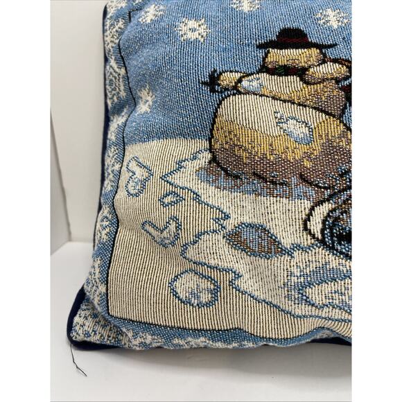 Christmas needlepoint pillow Snowman Family Winter 16” L 12” W - Picture 5 of 7
